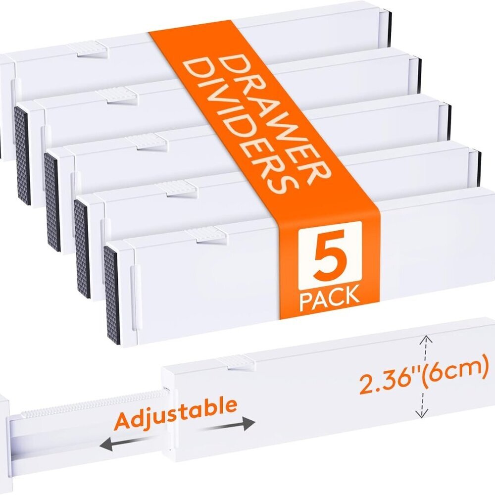 5 Pack Clothes Drawer Dividers 2.36" High, 11"-17" Adjustable Drawer Organizer f